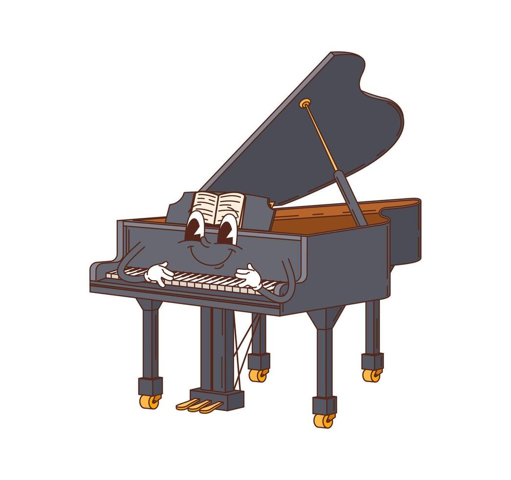 Cartoon grand piano groovy musical instrument vector