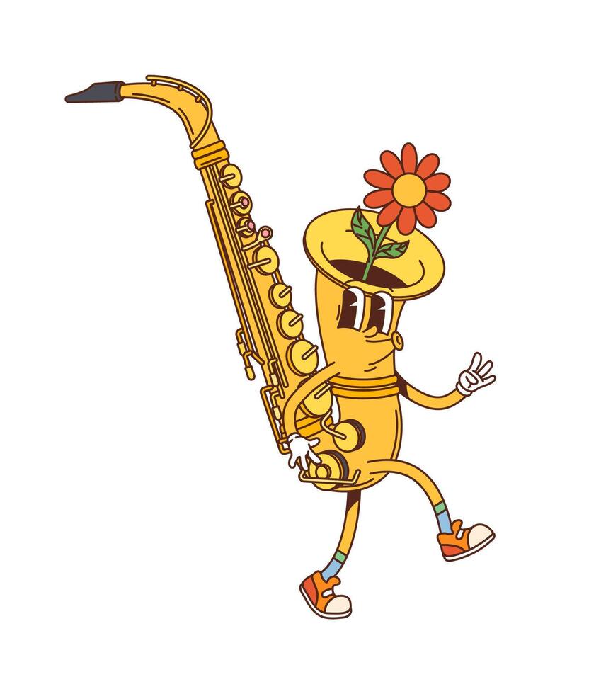 Cartoon groovy saxophone musical instrument vector