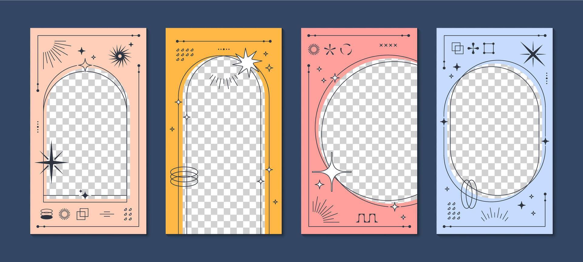 Y2k vertical poster templates with story frame vector