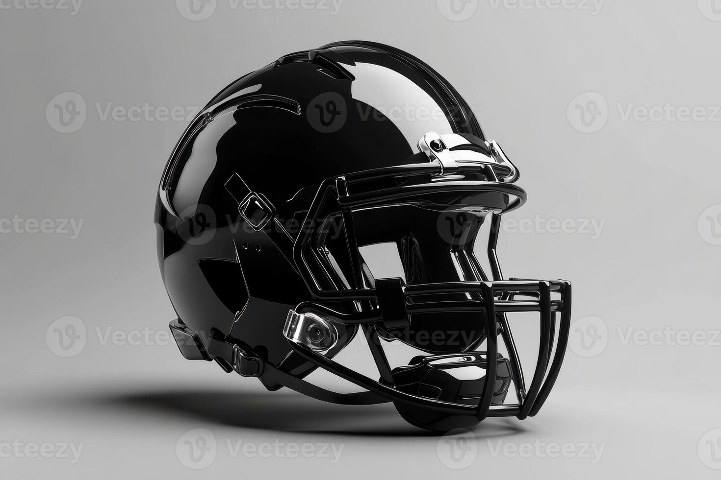 Sleek black American football helmet designed for team branding and customization, highlighting minimalist aesthetics in a modern setting photo