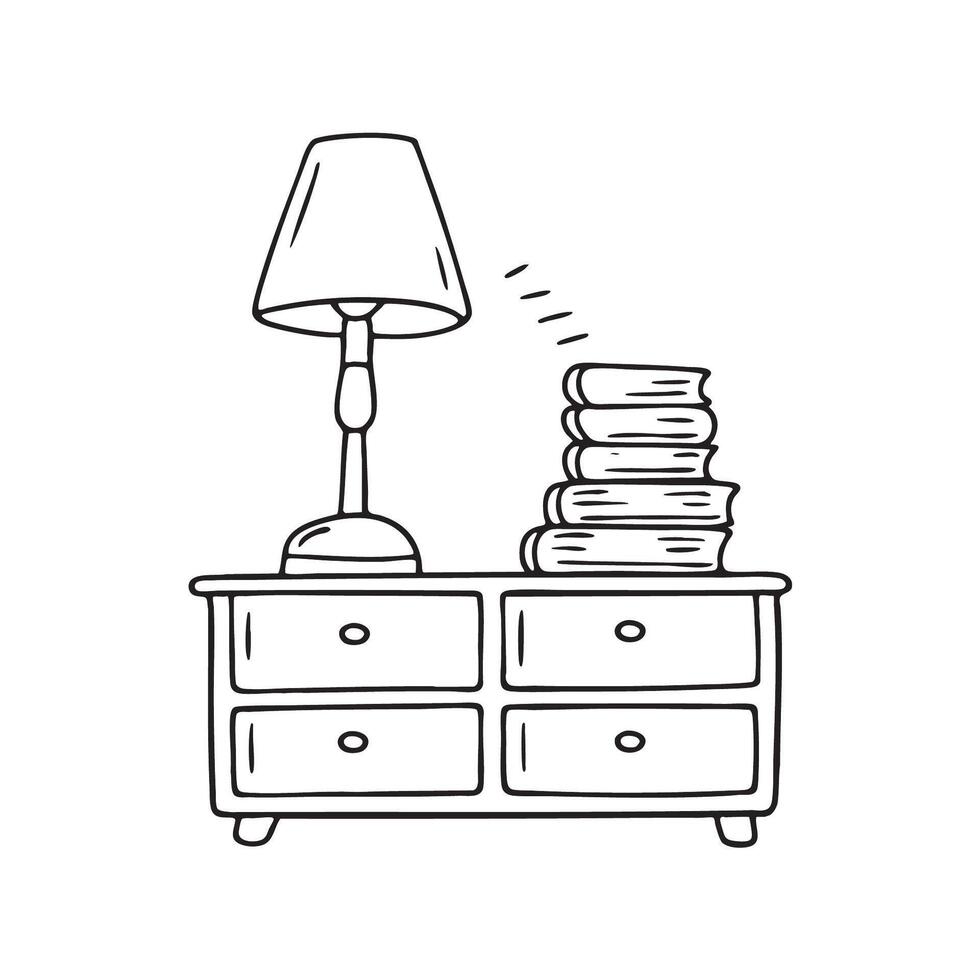 A table lamp standing beside a stack of books on a nightstand vector