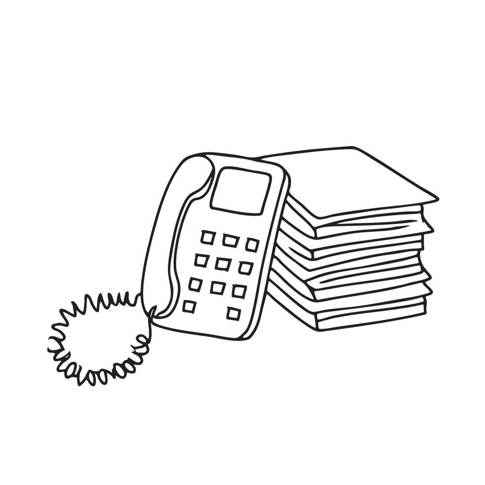 A telephone beside stacked documents on an office table vector