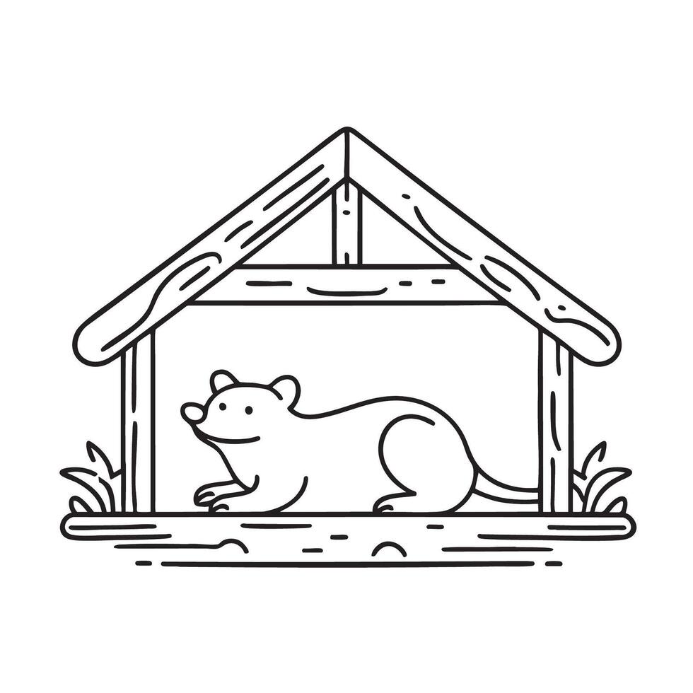 A Tasmanian devil lying under a wooden shelter in a wildlife park vector