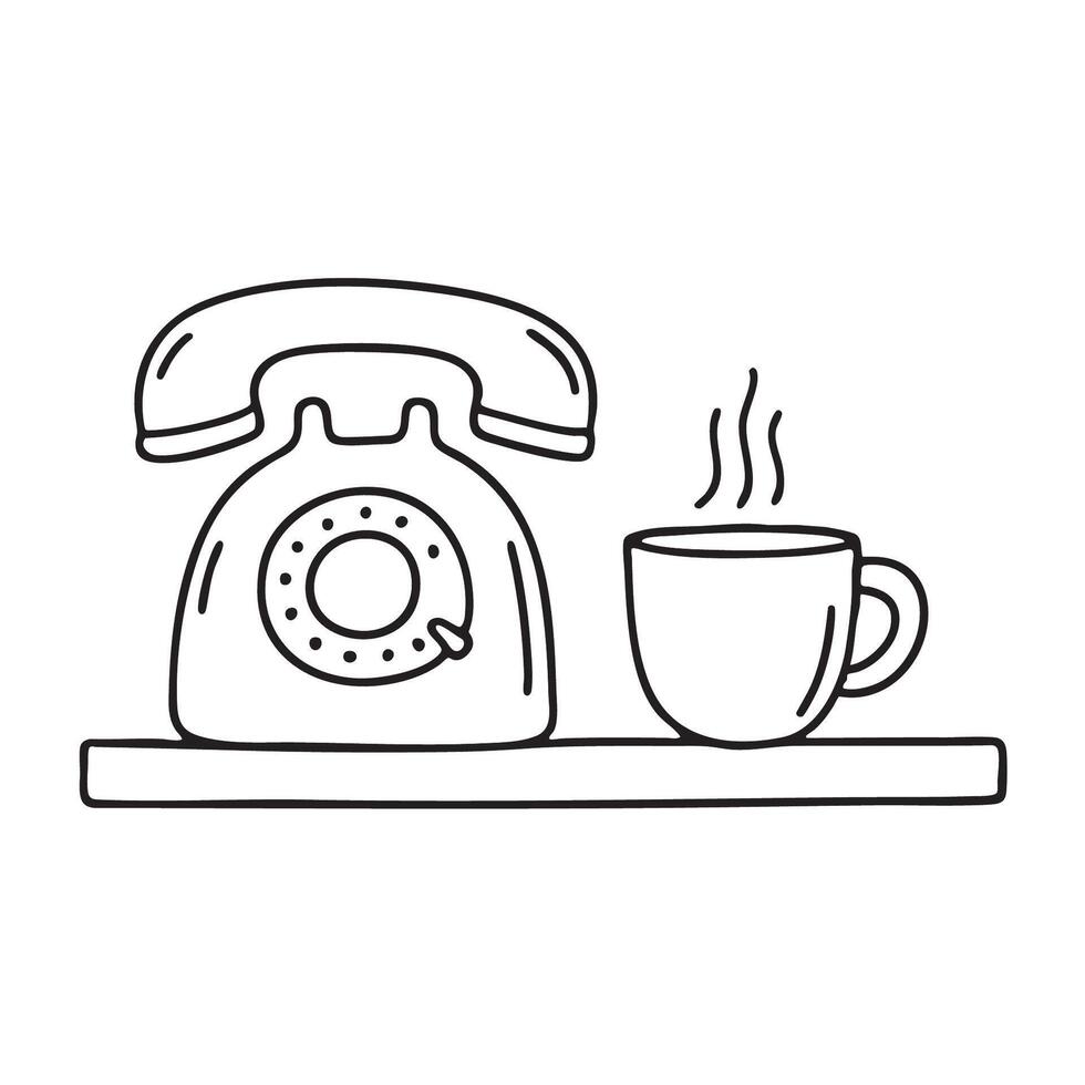 A telephone ringing beside a cup of tea on a kitchen counter vector