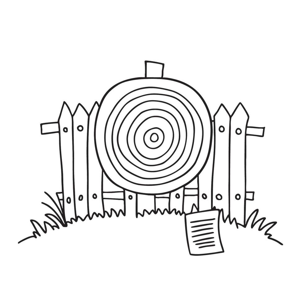 A target pinned to a fence with a note nearby vector
