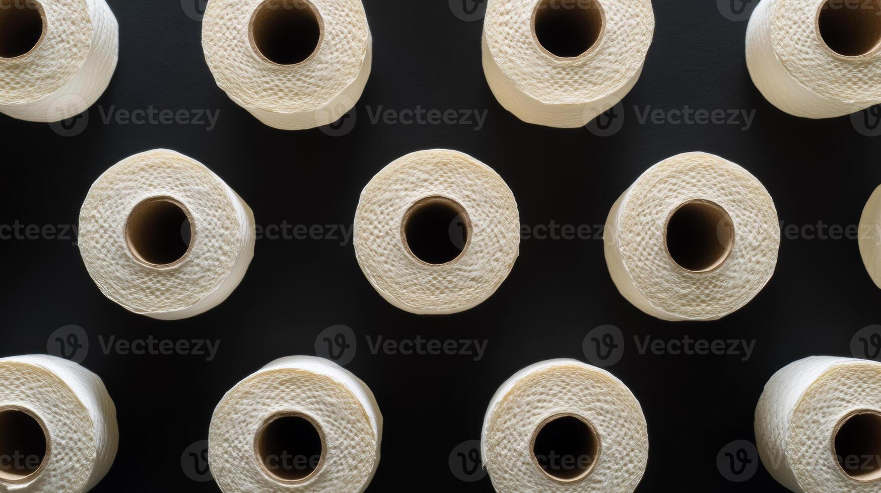 Exploring the detailed arrangement of toilet paper rolls on a black surface in a domestic setting photo