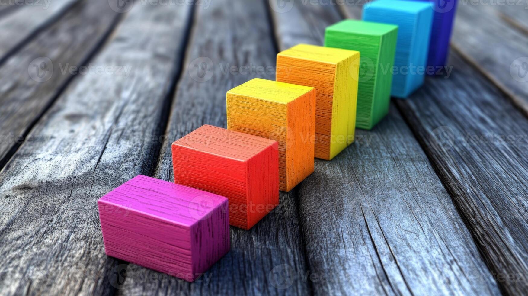 Colorful bar charts depicting steady business growth on a rustic wooden surface in a professional workspace setting photo