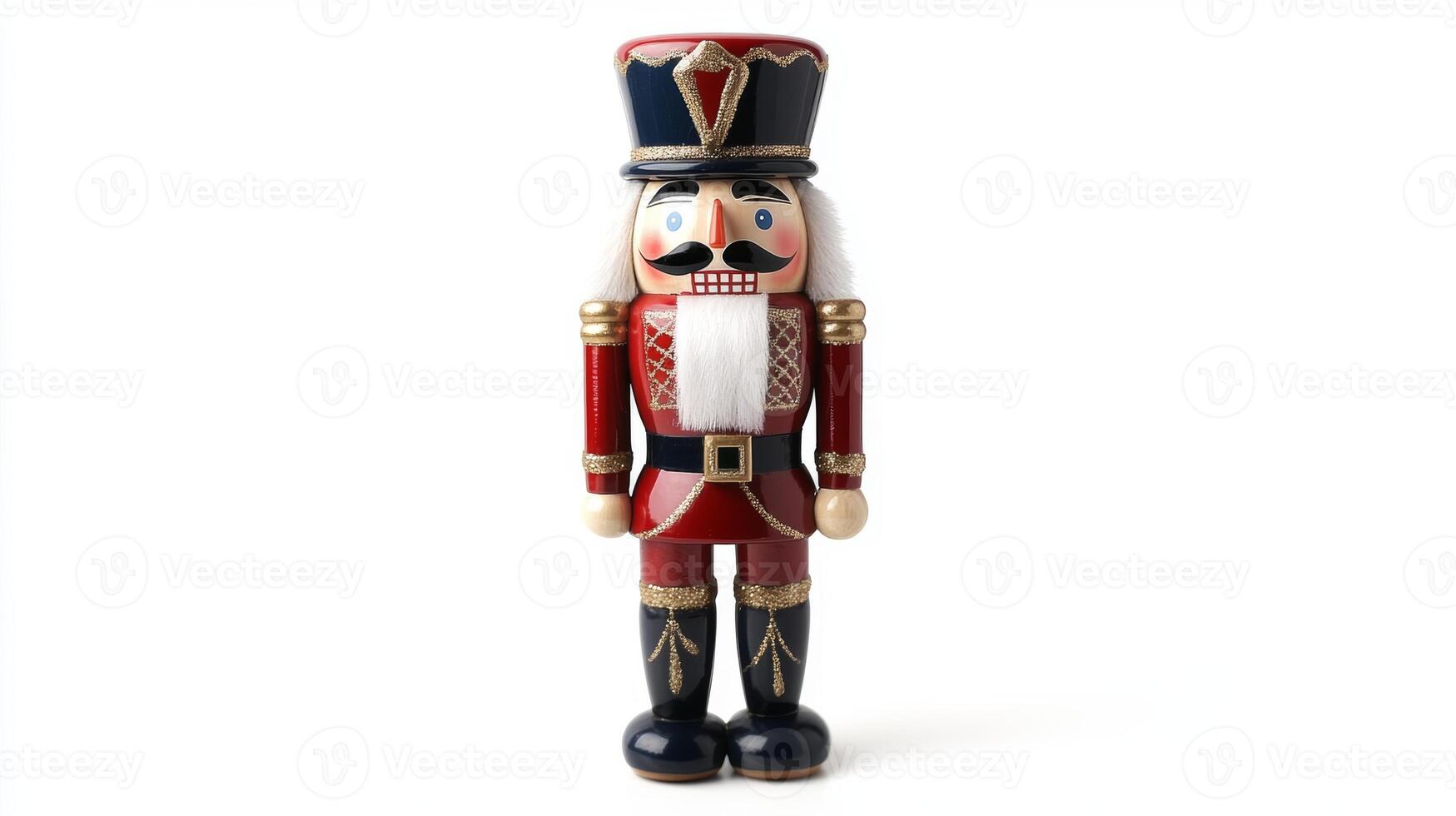 Festive Christmas nutcracker stands proudly against a clean white background, embodying holiday cheer and tradition during the winter season photo