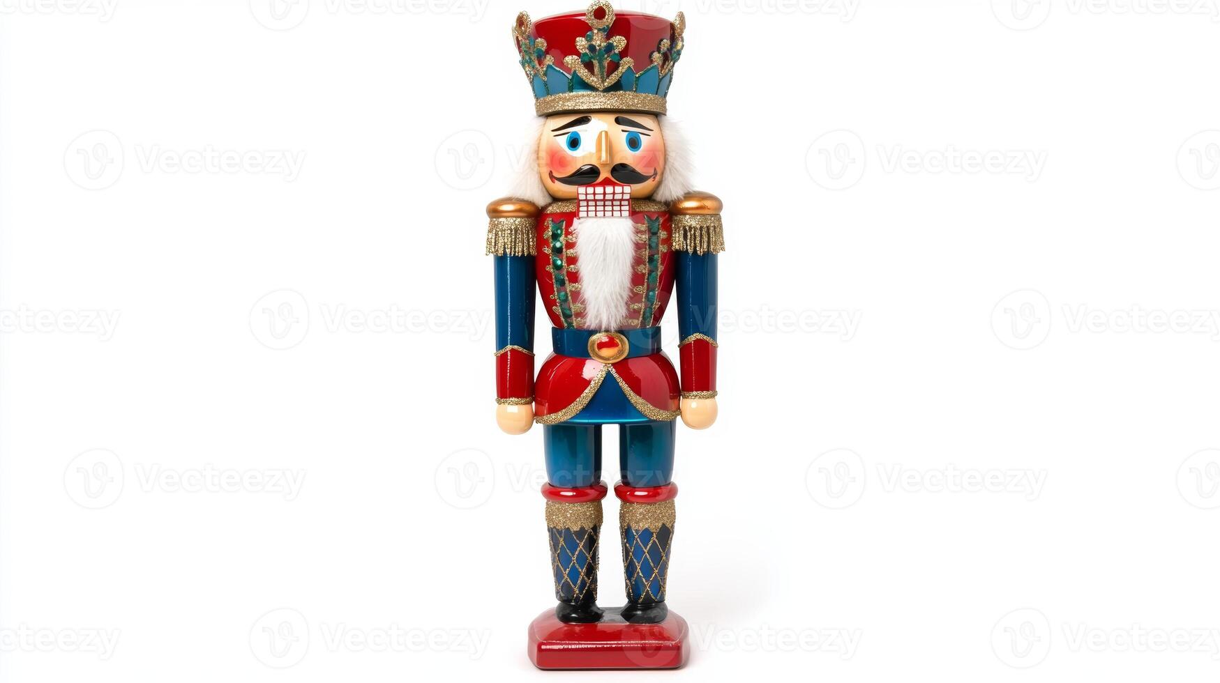 Colorful Christmas nutcracker decoration standing against a white background during the festive holiday season photo
