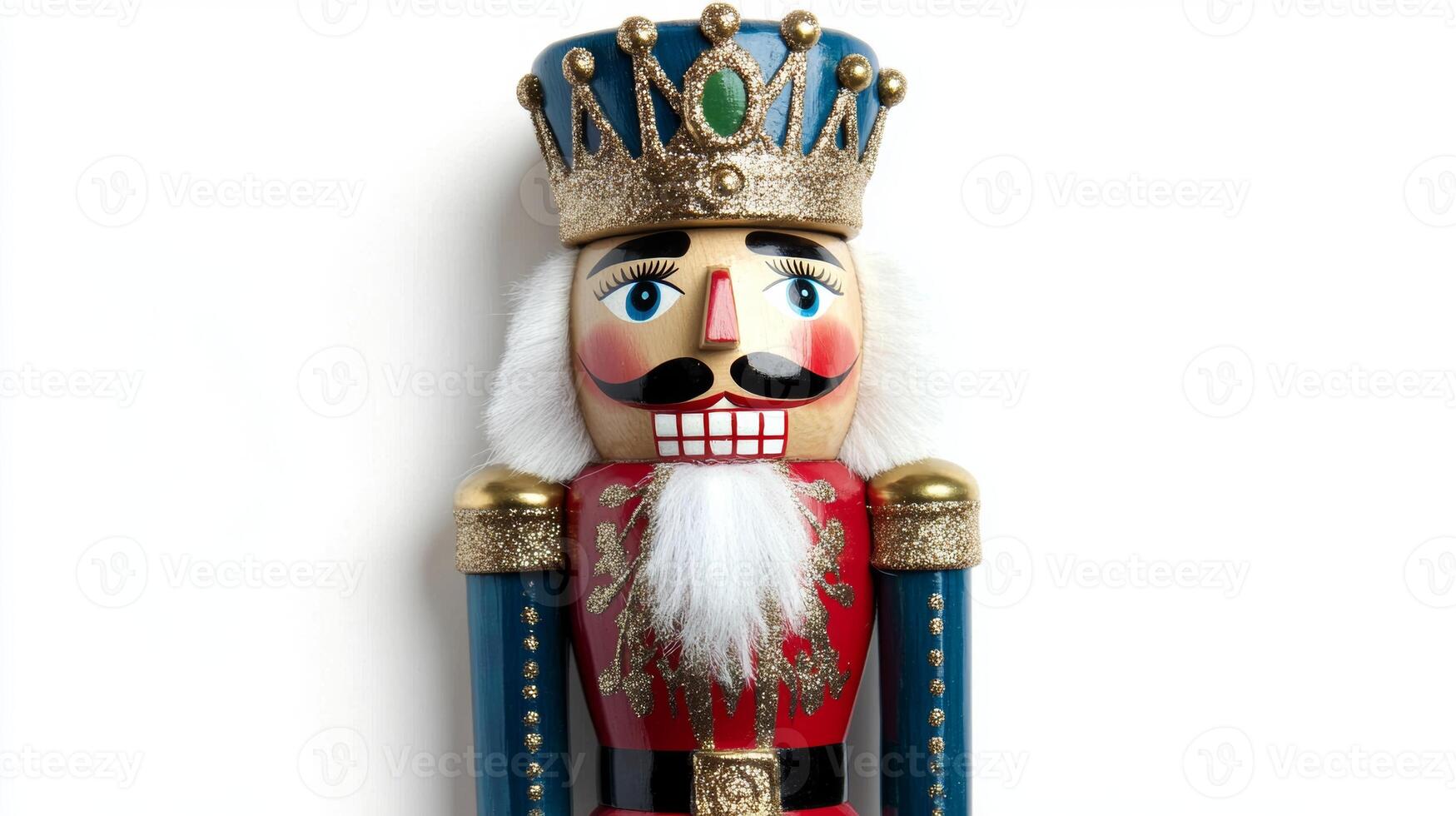 Christmas nutcracker standing proudly against a white background, showcasing intricate designs and festive colors perfect for holiday decor photo