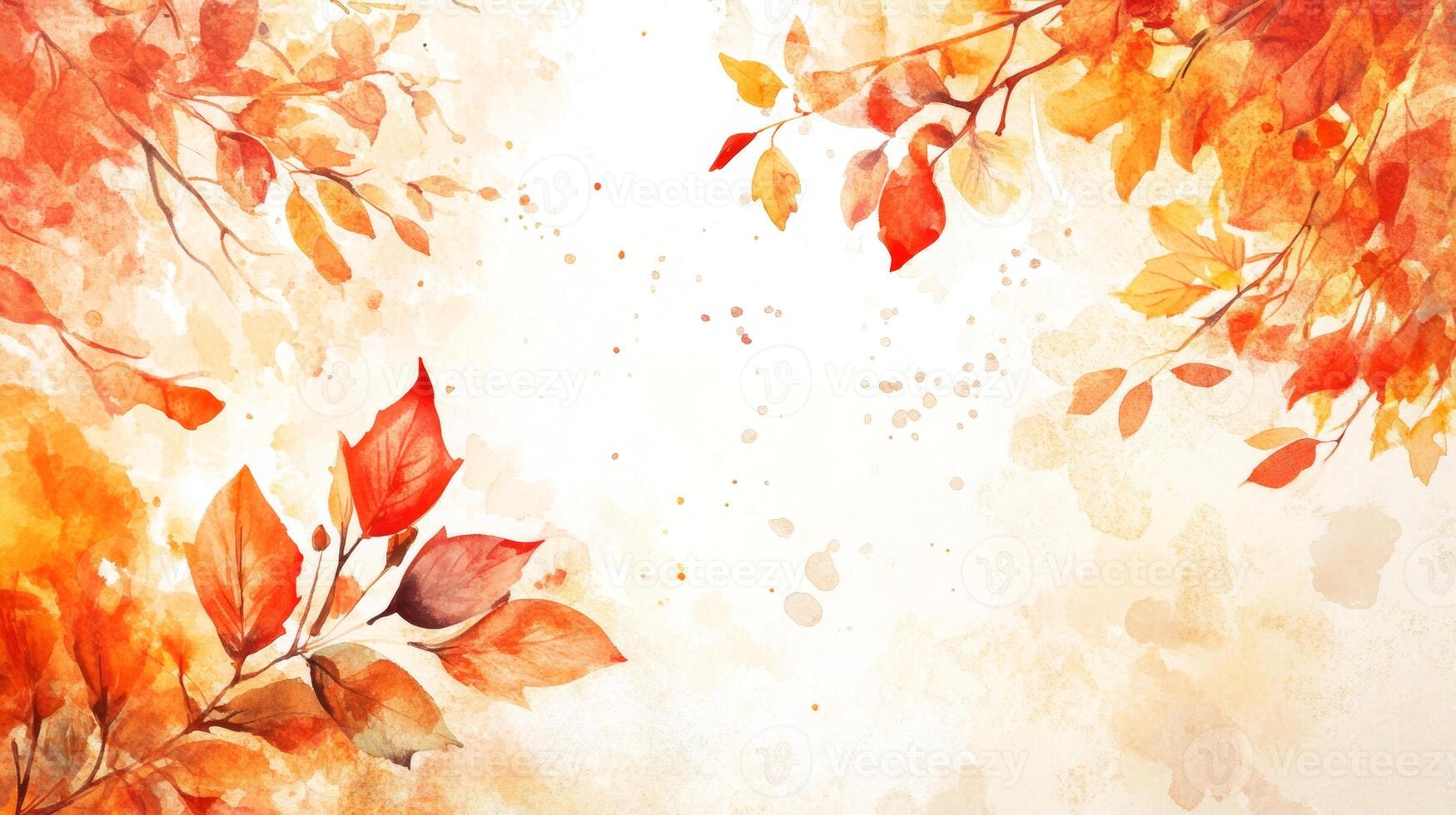 Delicate watercolor illustration of an autumn-themed frame enriched with vibrant leaves in warm tones on a white background photo