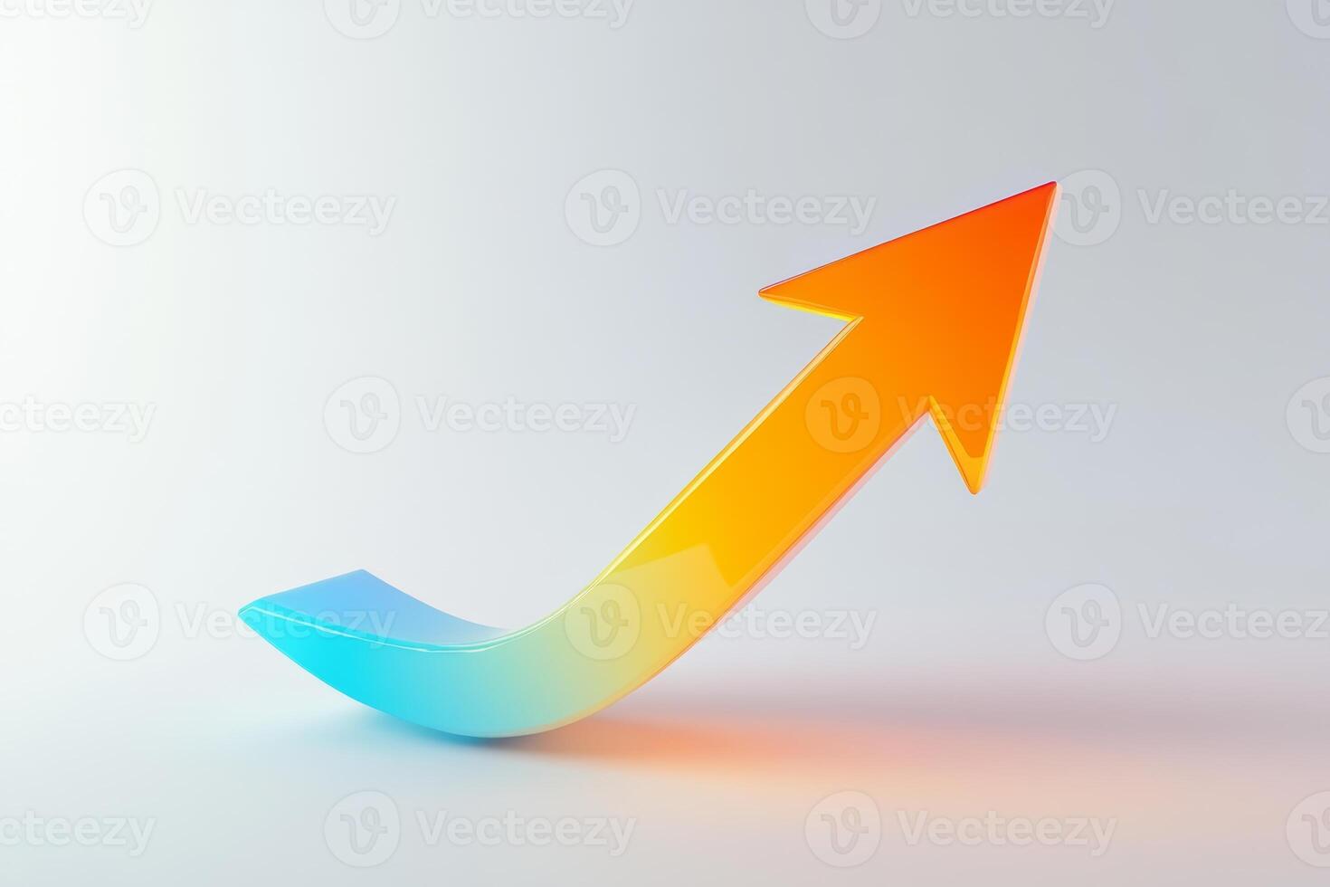 Dynamic 3D arrow in vibrant orange and blue colors indicates upward growth on a clean white background, representing progress photo