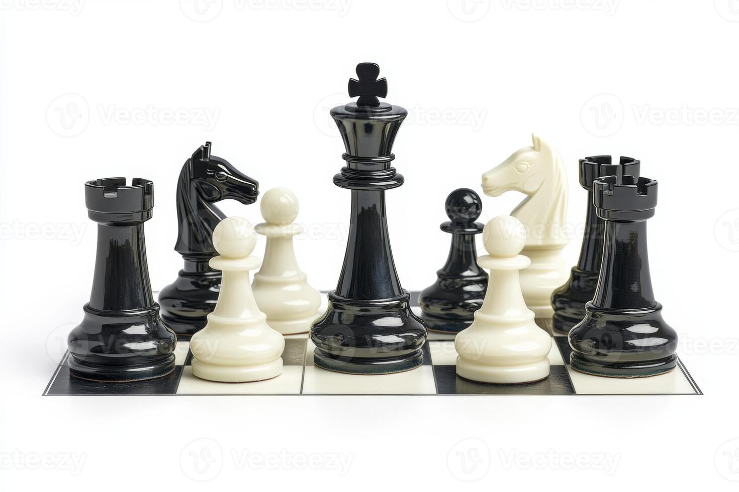 A close-up view of a chess game in progress showcasing black and white pieces on a classic board during a strategic match photo