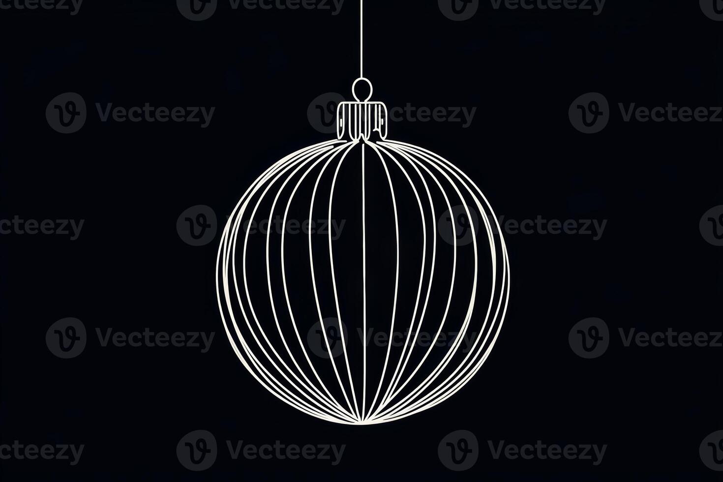 Thin line silhouette of a Christmas ball ornament hanging against a dark background, perfect for holiday decorations and festive design photo