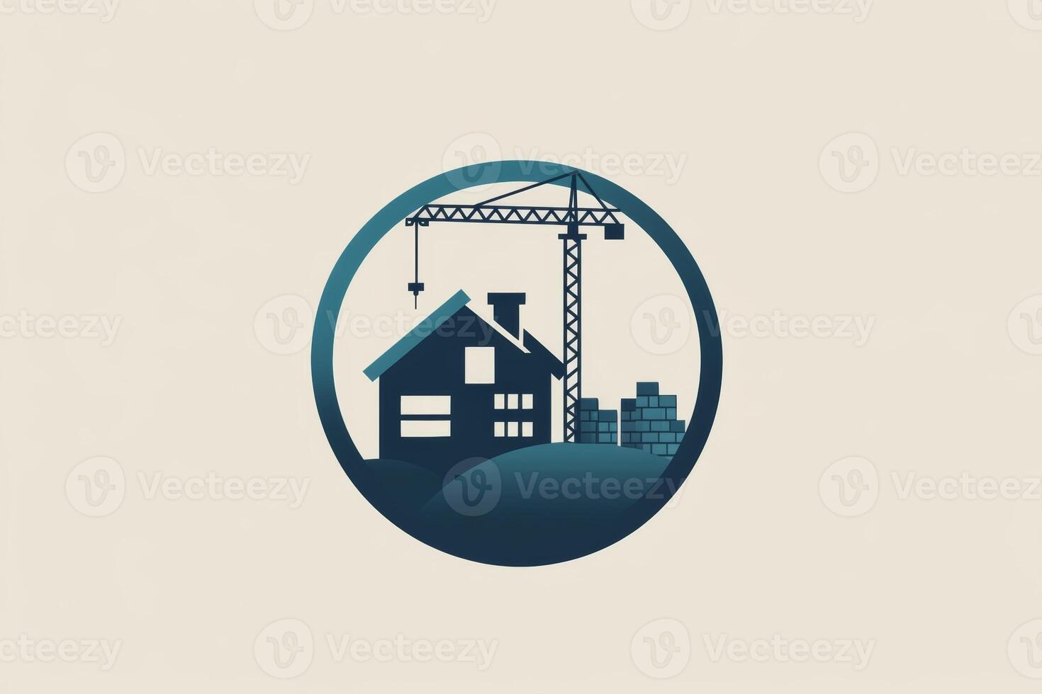 Modern construction company logo featuring house silhouette and crane emphasizing reliability and quality design photo