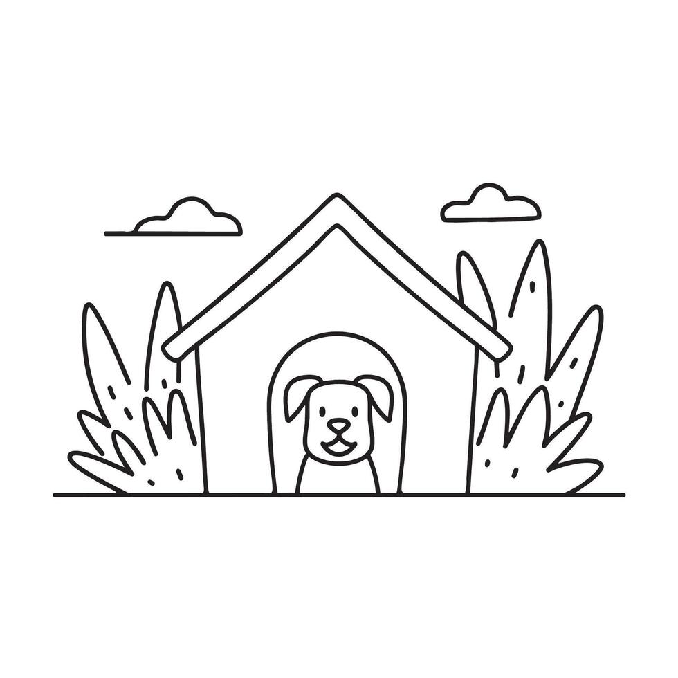A terrier peeking from a doghouse in the garden vector