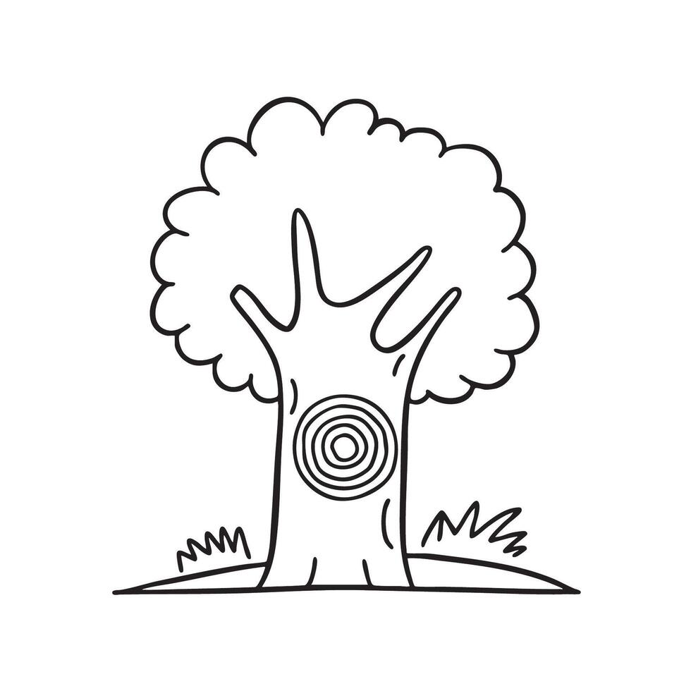 A target board pinned to the trunk of a big tree in the forest vector