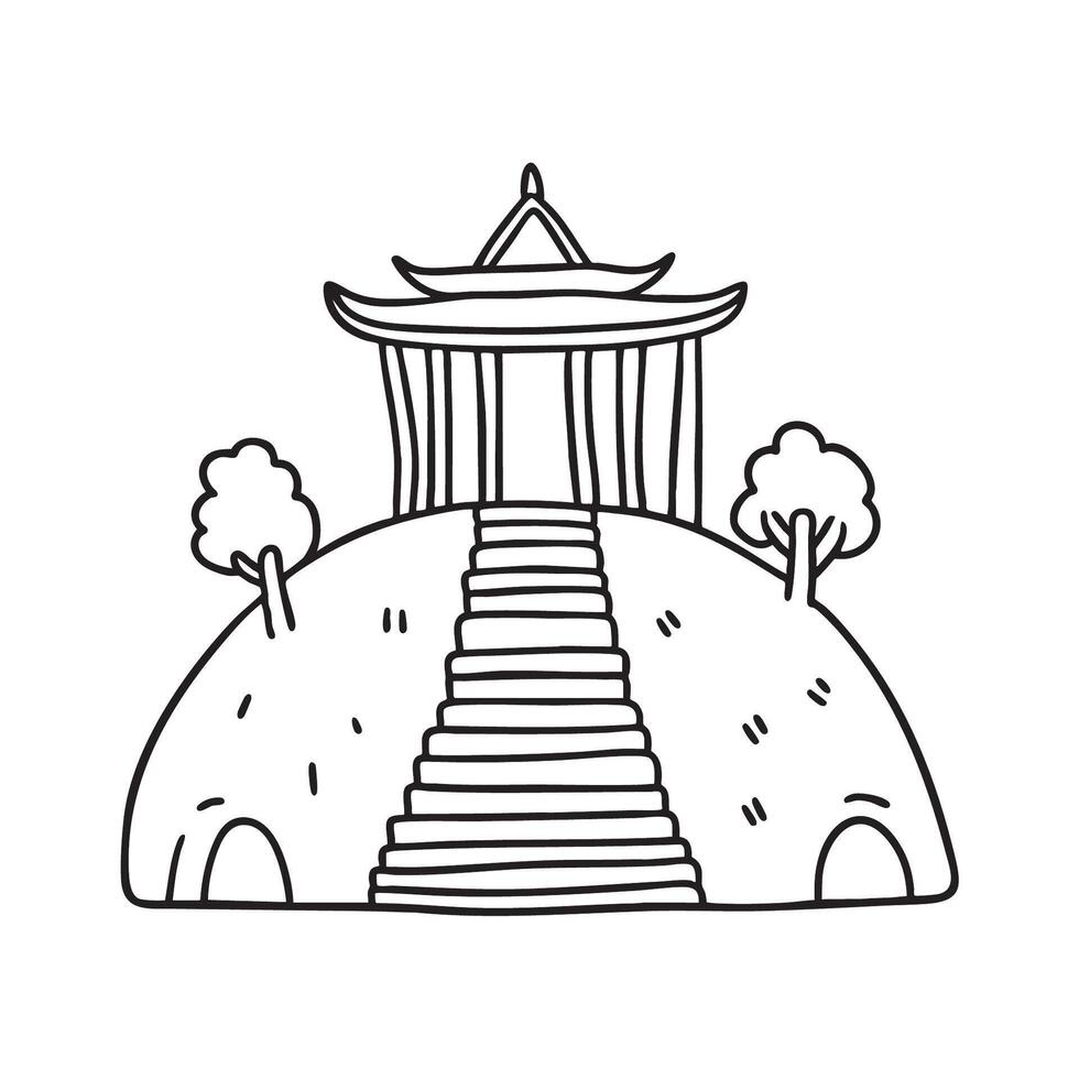A temple with stone stairs leading up the top hill vector