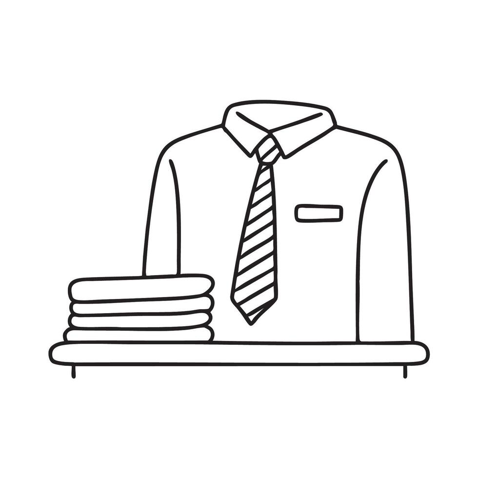 A tie draped over a chair beside a folded shirt vector