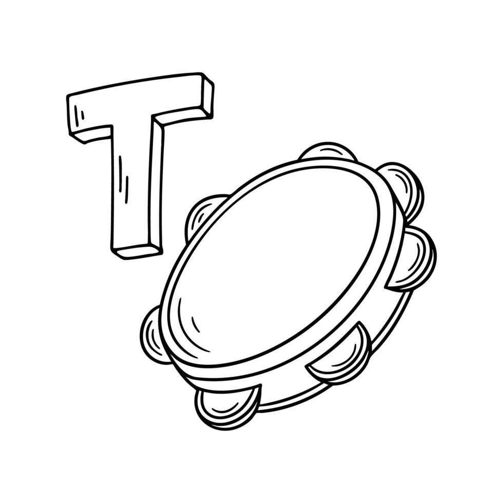 An illustration of letter T stands for T Tambourine vector