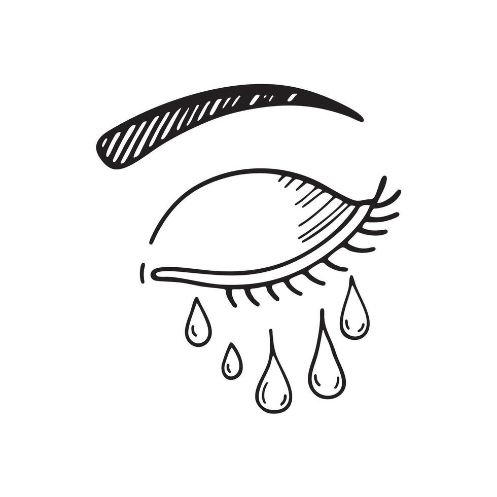 Tears dropping from a closed eye with curved brow vector