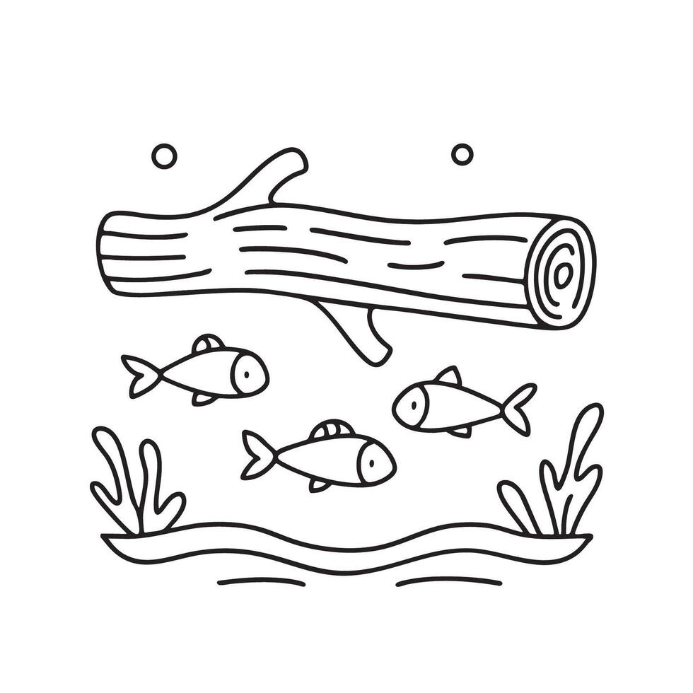 Tetras swimming under a floating log decor vector