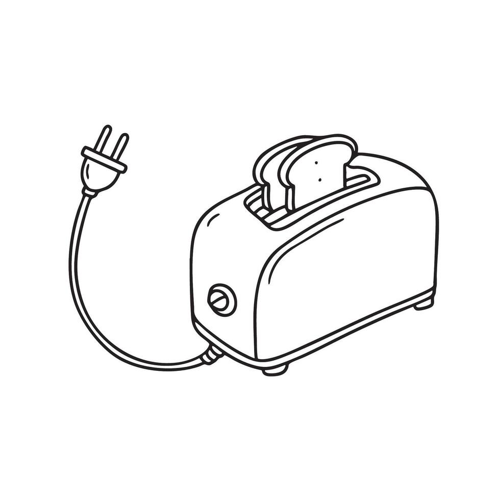 A toaster beside a power plug on the wall vector