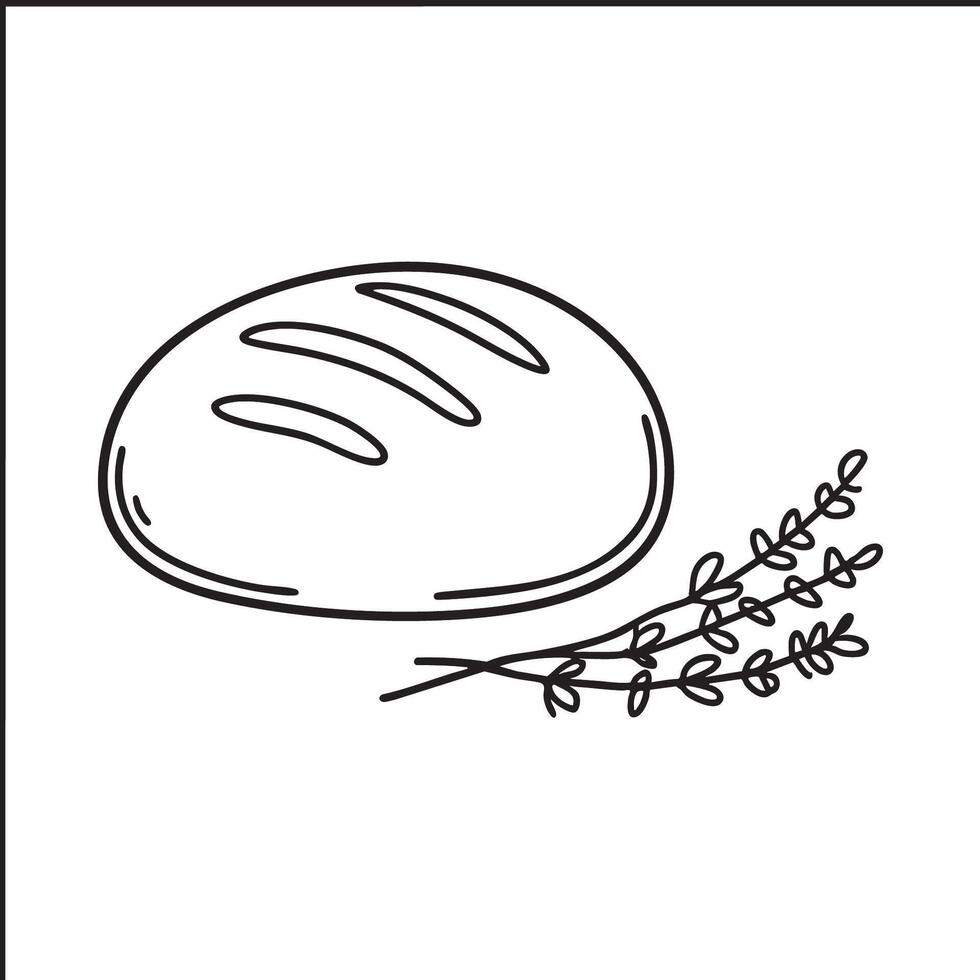 A thyme sprig laid beside bread dough on a prep table vector