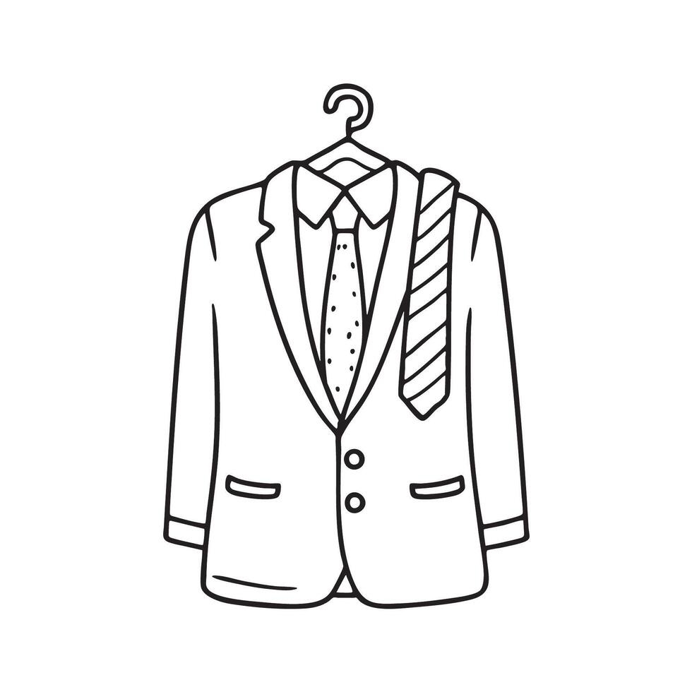 A tie lying beside an ironed suit on a rack vector