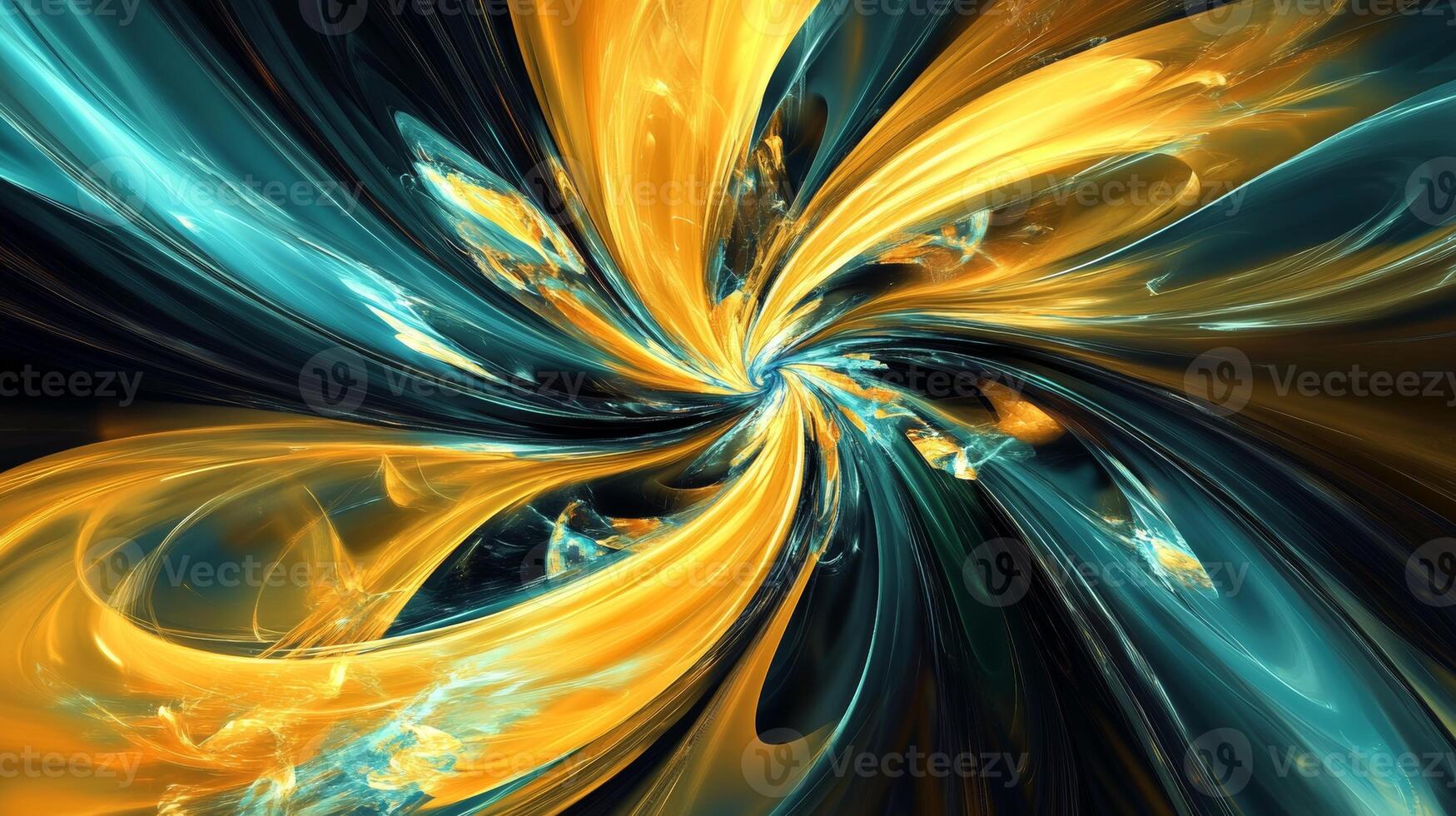 Explosive burst of bright yellow and blue lines radiating outward in a dynamic abstract composition representing high energy photo