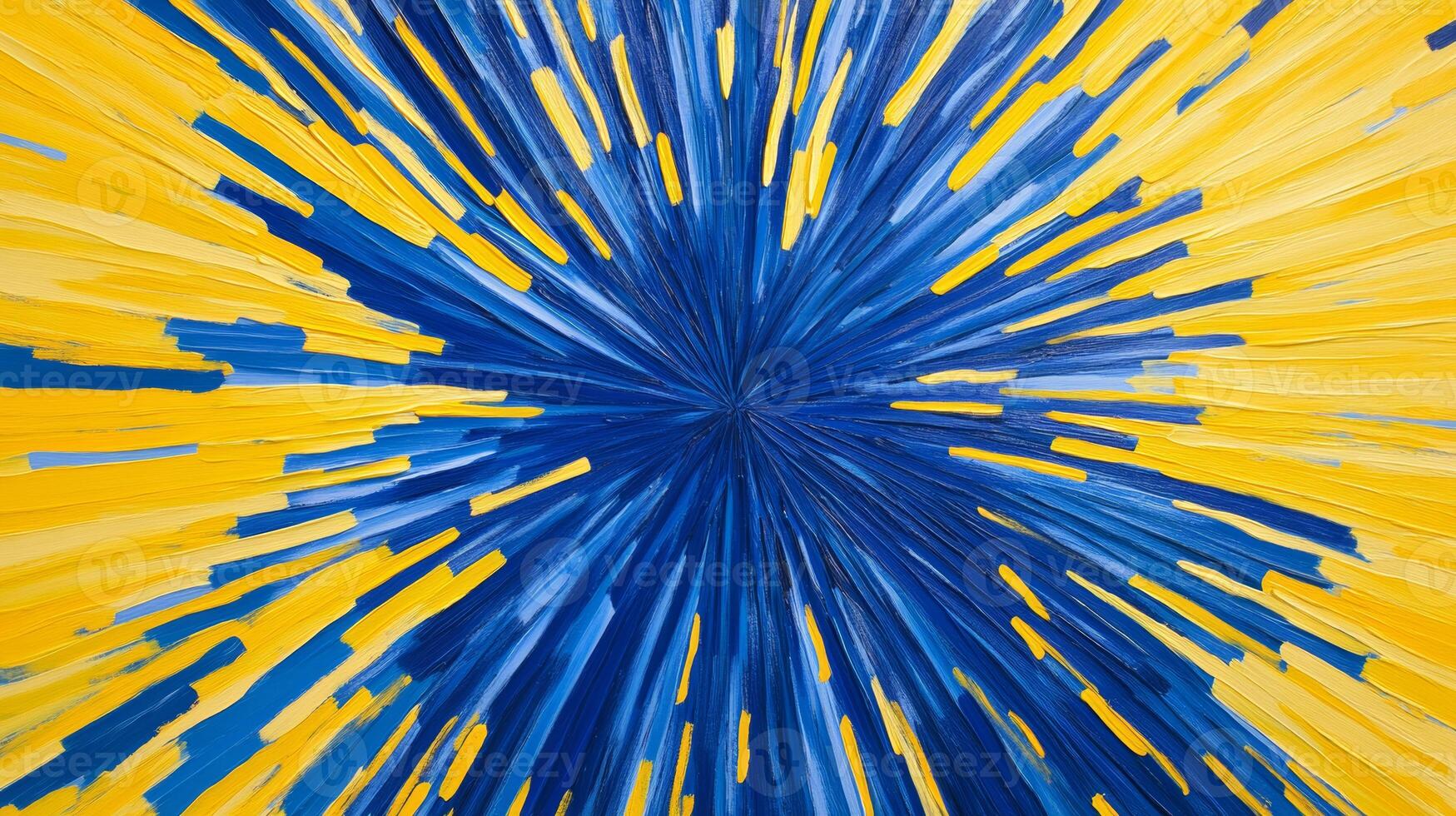 An abstract explosion featuring bright yellow and blue lines radiating energetically from the center, creating a dynamic composition photo