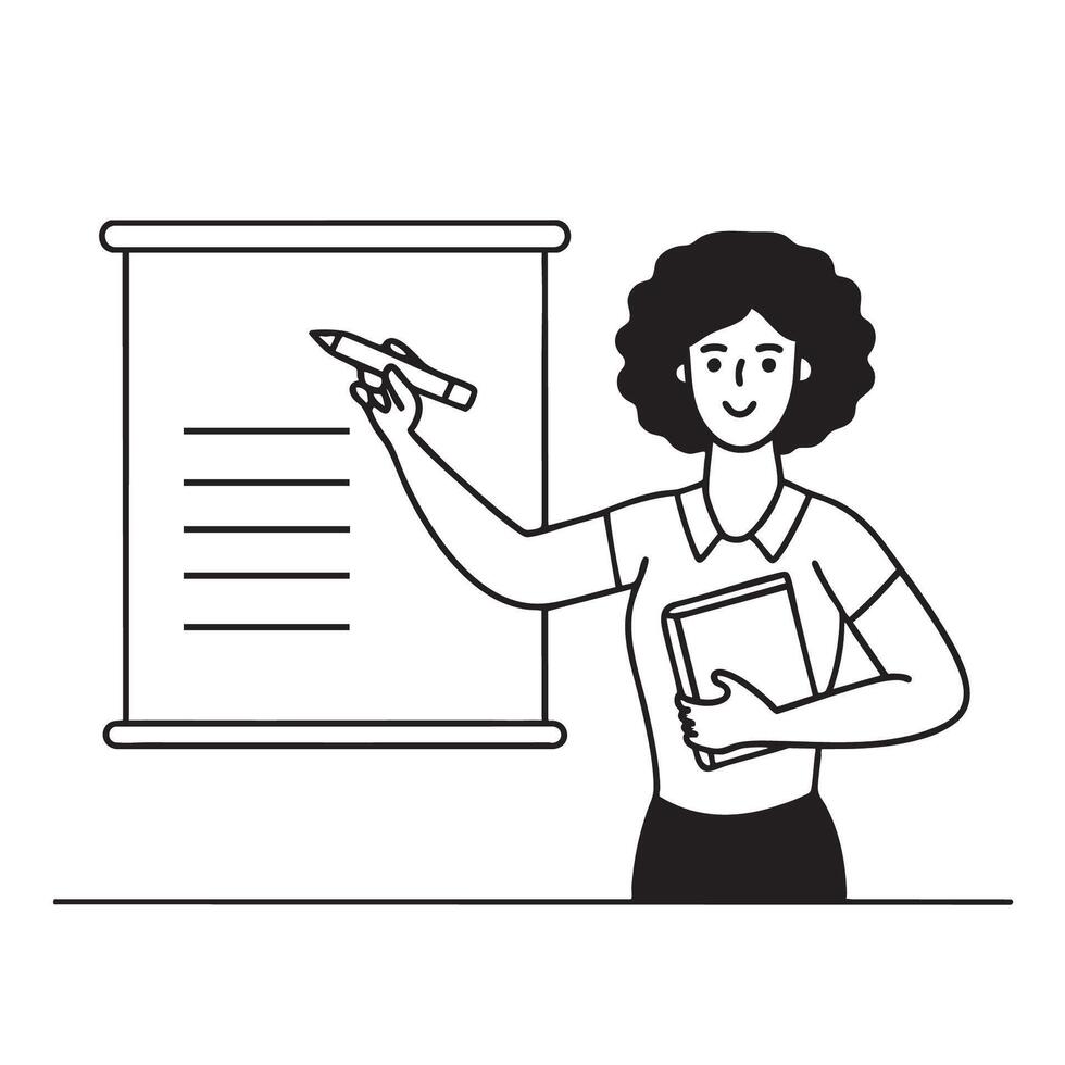 A teacher writing on a whiteboard while hold book vector