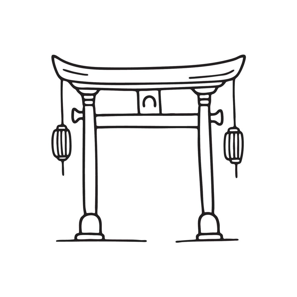 A temple entrance with lanterns placed near the gate vector