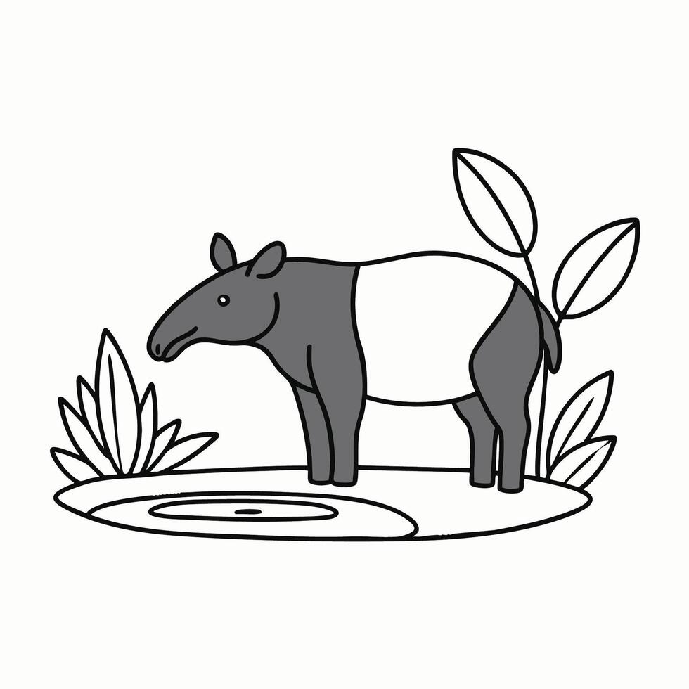 A tapir standing beside a small pond in the jungle vector