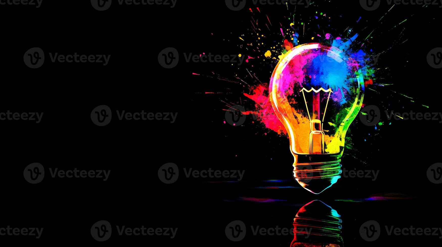 A vibrant lightbulb illuminating creative ideas against an abstract futuristic background at dusk photo