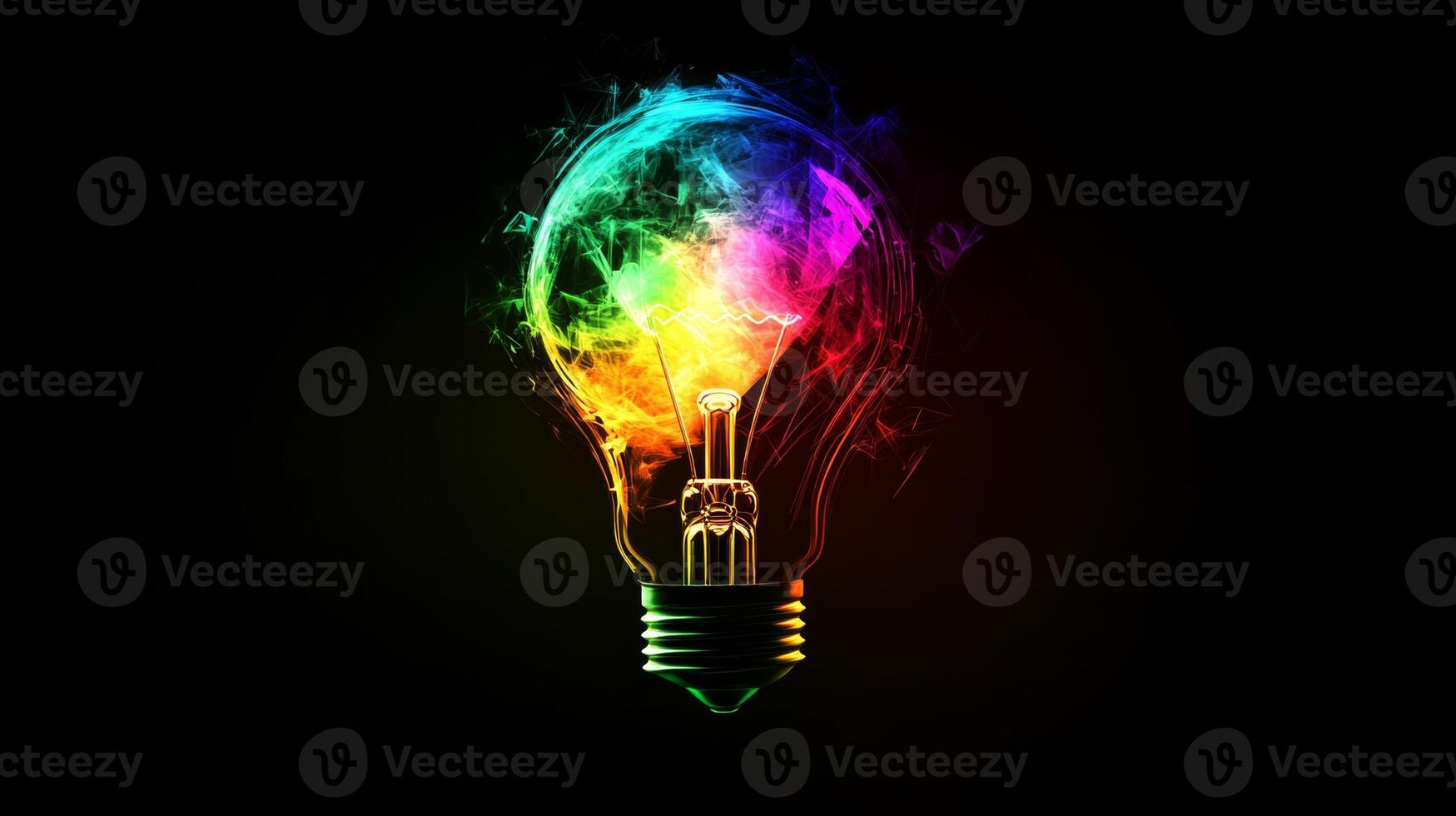 A vibrant lightbulb emitting colorful brilliance, representing creativity and innovative ideas against an abstract futuristic background photo