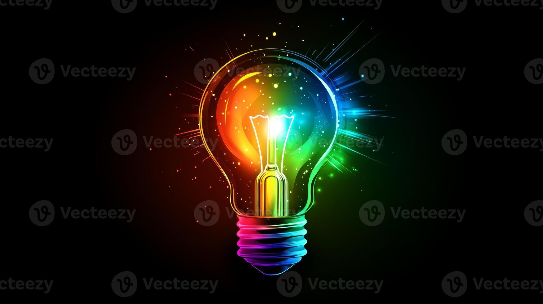 A glowing lightbulb radiates vibrant colors against an abstract futuristic background, embodying the essence of creativity and innovative ideas photo