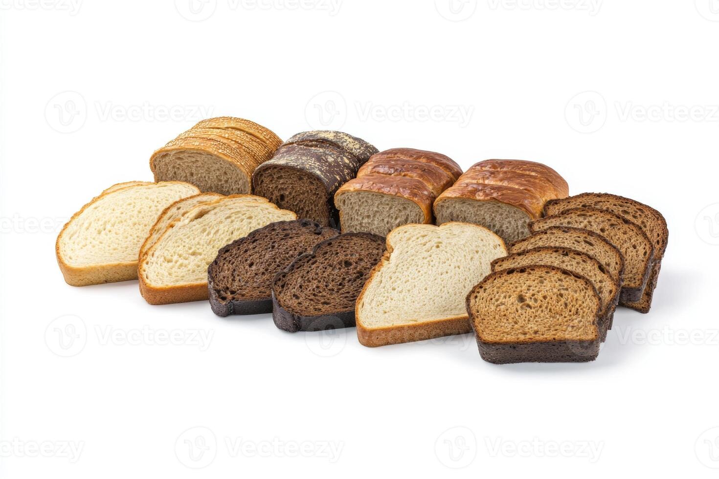 Artisan bread slices arranged in an inviting display inspire creativity in culinary presentations at a bustling bakery photo
