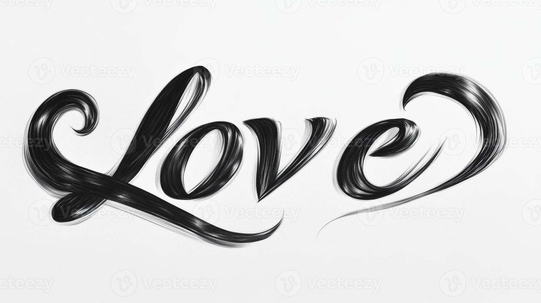 Elegant black cursive text spelling love with a flowing underline on a clean white background, perfect for romantic occasions and expressions photo