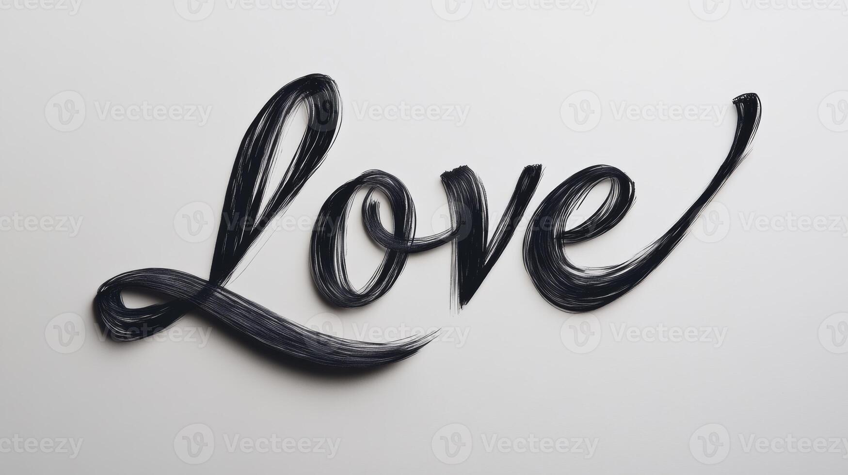 Elegant black cursive text spelling love with a flowing underline against a minimalist white backdrop creating a romantic atmosphere photo