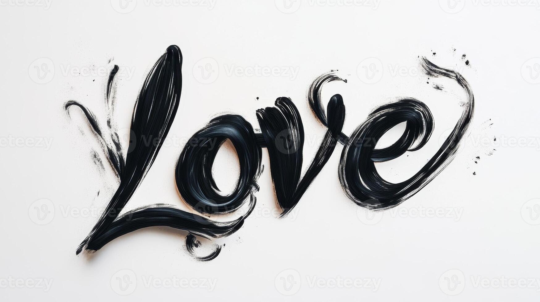 Elegant black cursive text spelling love with flowing underline displayed against a minimalist white background in artistic composition photo