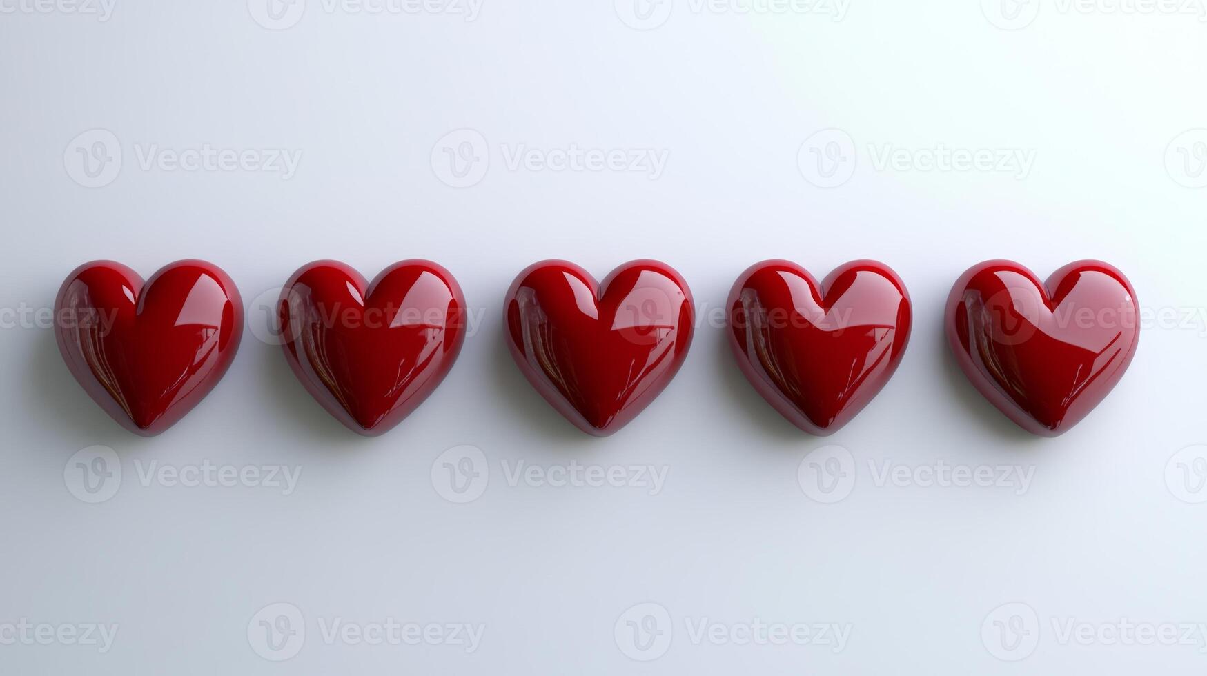 Five vibrant red hearts aligned on a clean white background create a striking and minimalistic design perfect for expressing love and affection photo