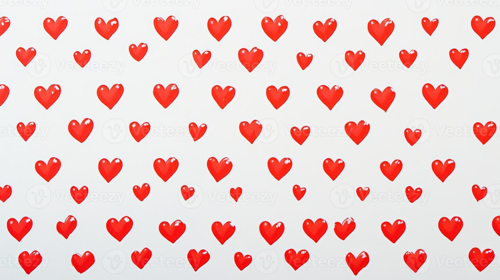 A series of small red hearts on a white background creating a pattern of love in two uniform rows for decoration or design use photo