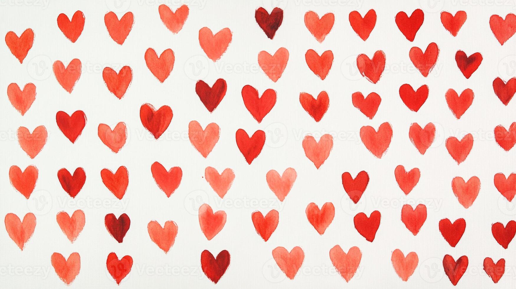 A playful arrangement of small red hearts in two rows against a clean white background creating a vibrant and cheerful pattern photo