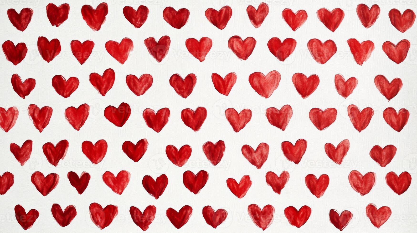 Colorful display of small red hearts in two rows on a clean white background suitable for various design applications photo
