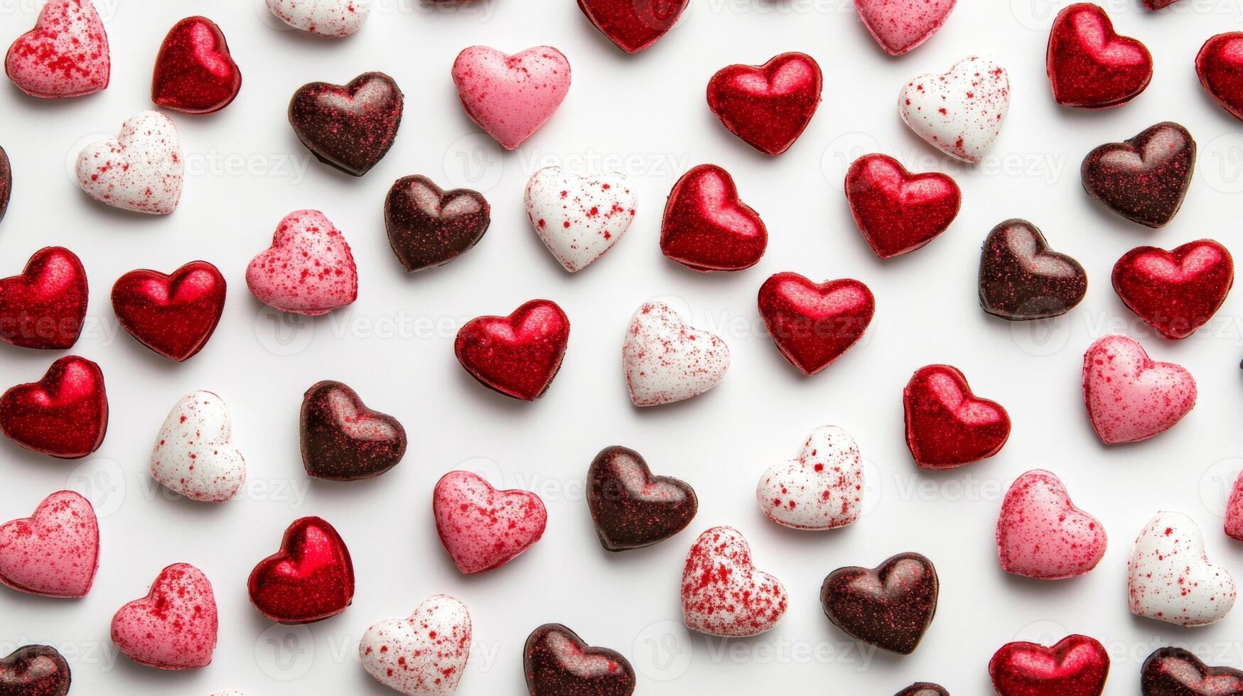 Playful scattered red and pink hearts on a white background for a lively and cheerful decoration in any festive celebration photo