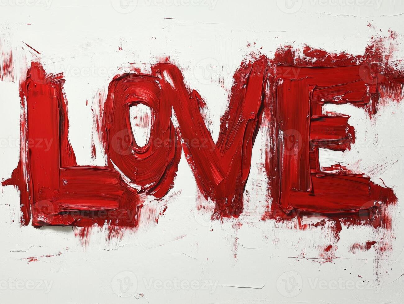 Bold red artistic representation of the word love on a textured white background, showcasing vibrant creativity and emotional expression photo
