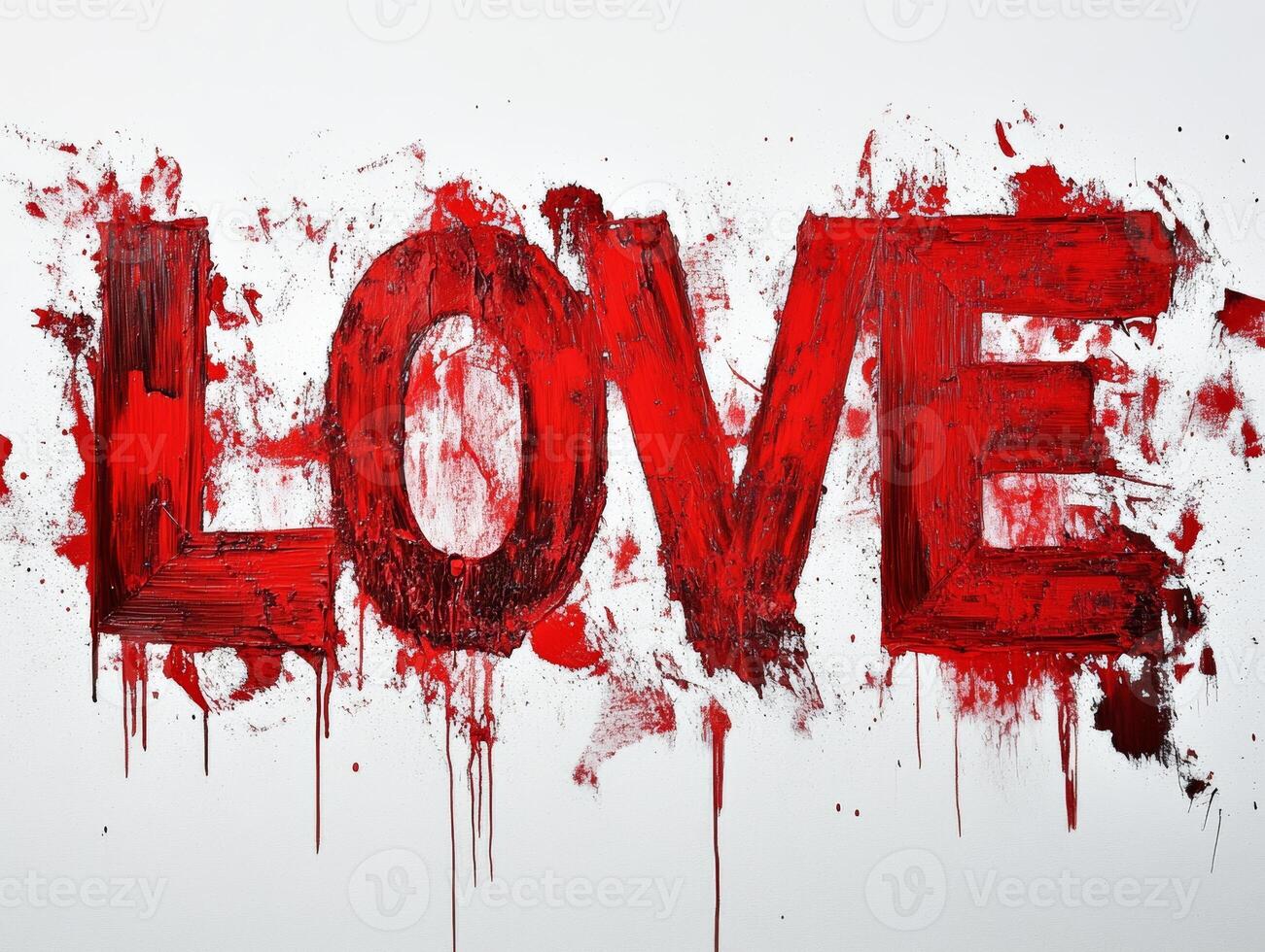 Artistic red text expressing love on a stark white background, conveying emotion through bold creativity in modern art style photo