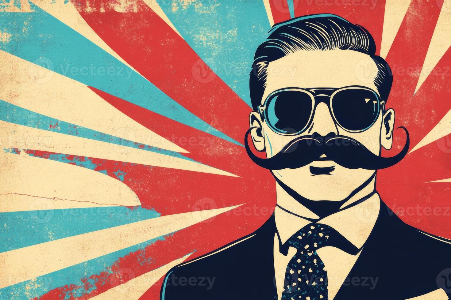 Attend the mustache-themed event featuring a retro banner with a man and a stylish oversized mustache showcasing vintage flair photo