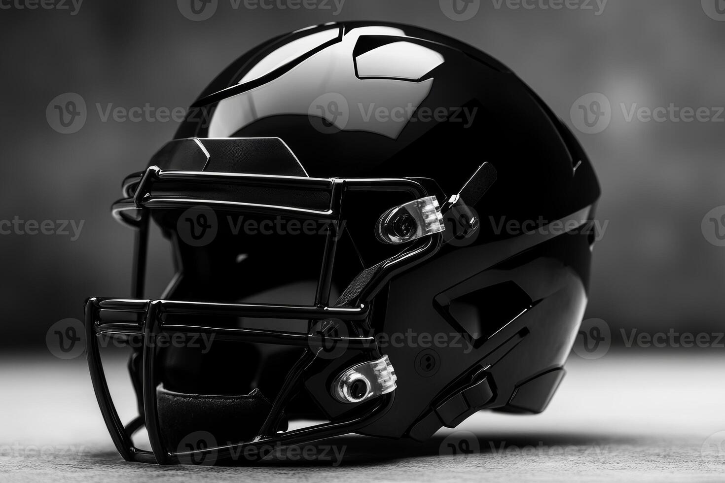 Sleek black American football helmet designed for team branding and personal customization on a textured background photo
